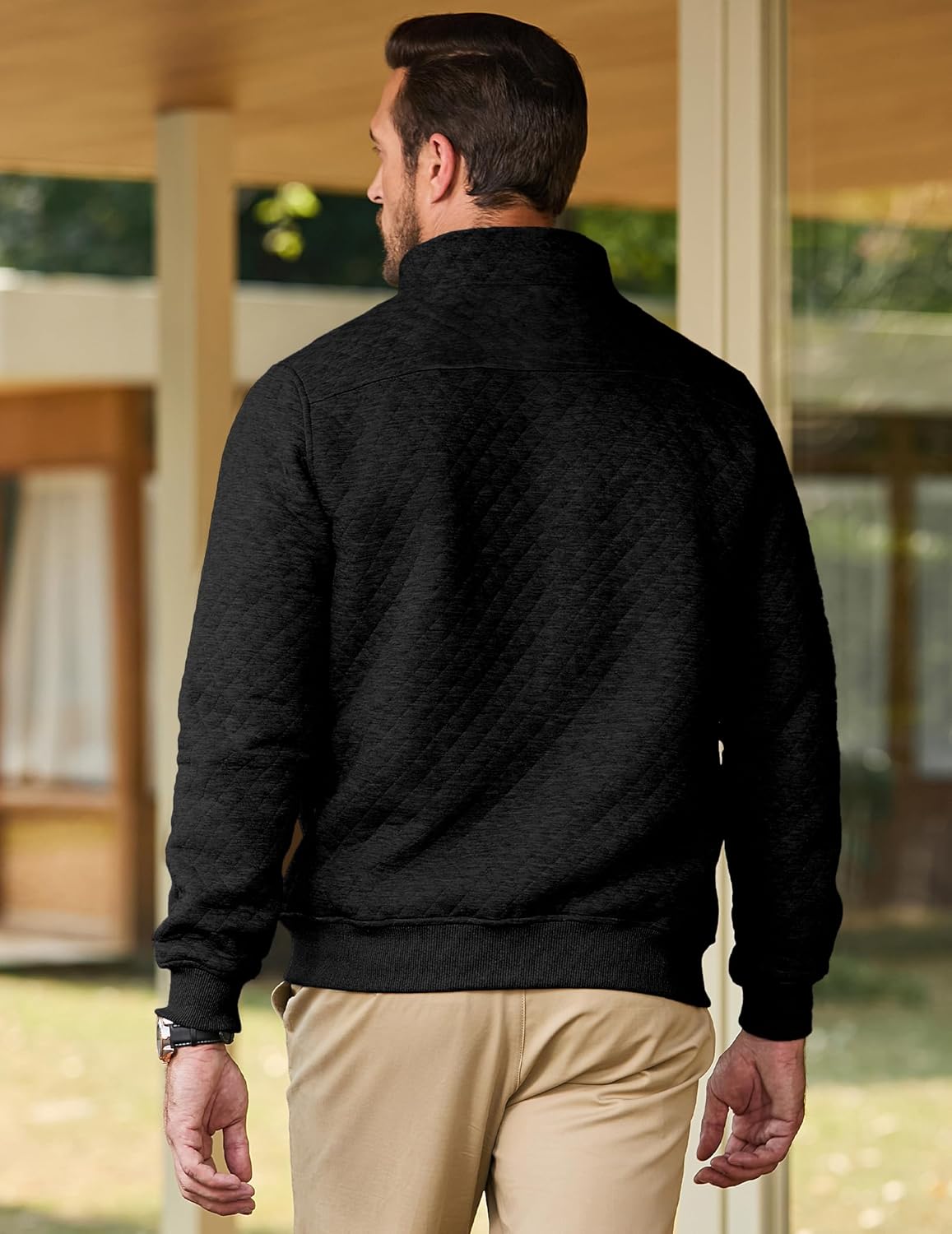 JMIERR Men's Quilted Sweatshirt Casual Long Sleeve Outdoor Stand Collar Quarter-Zip Pullover Sweatshirts - Image 2