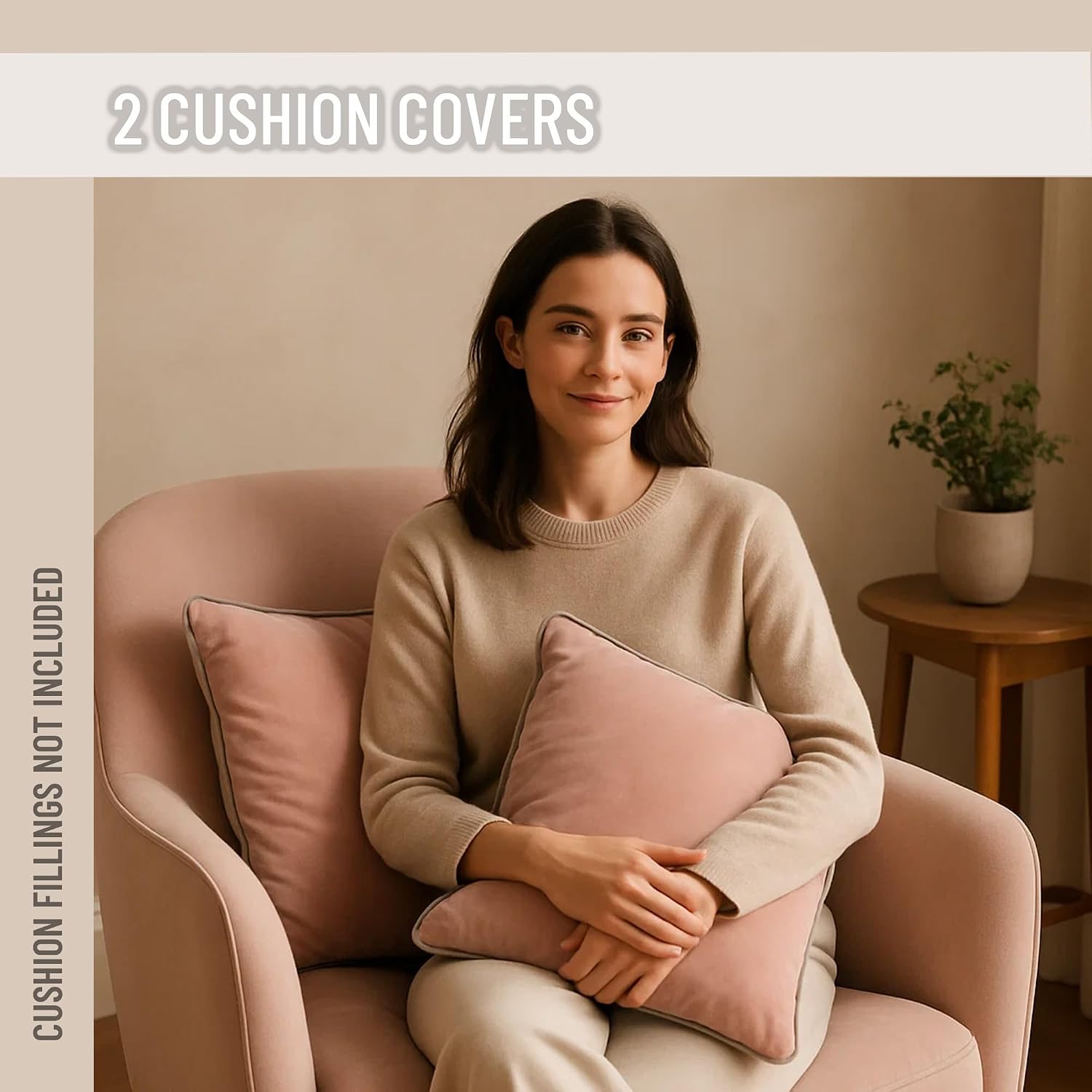 2 Pack Polyester Decorative Throw Pillow Covers, 18"x18", Pink and Grey, Solid, Modern, Contrast Piping, Indoor Use, Bedroom & Living Room image 3