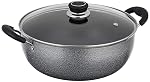 Mumma’s LIFE Non-Stick Kadhai with Glass Lid (26 cm, Hammertone Finish, 3 Coat, 3mm Thickness), Aluminium (Grey)
