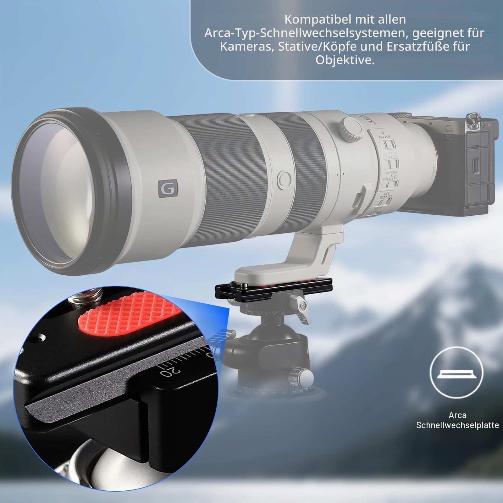 Haoge HQR-90 Arca-Platten für Stativ-Kugelkopf, 90 mm, universelle Arca-Swiss-Schnellwechselplatte für Stativ-Kugelkopf mit handverstellbarer Edelstahlschraube von 1/4 Zoll und 3/8 Zoll integriertem