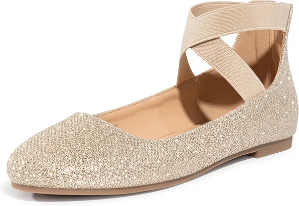 Trary Ballet Flats for Women Round Closed Toe Mary Jane Shoes Women's Flats with Wide Width Womens Comfy Fashion Elastic Ankle Strap Dress Shoes for Daily Office Work Business Casual All Year