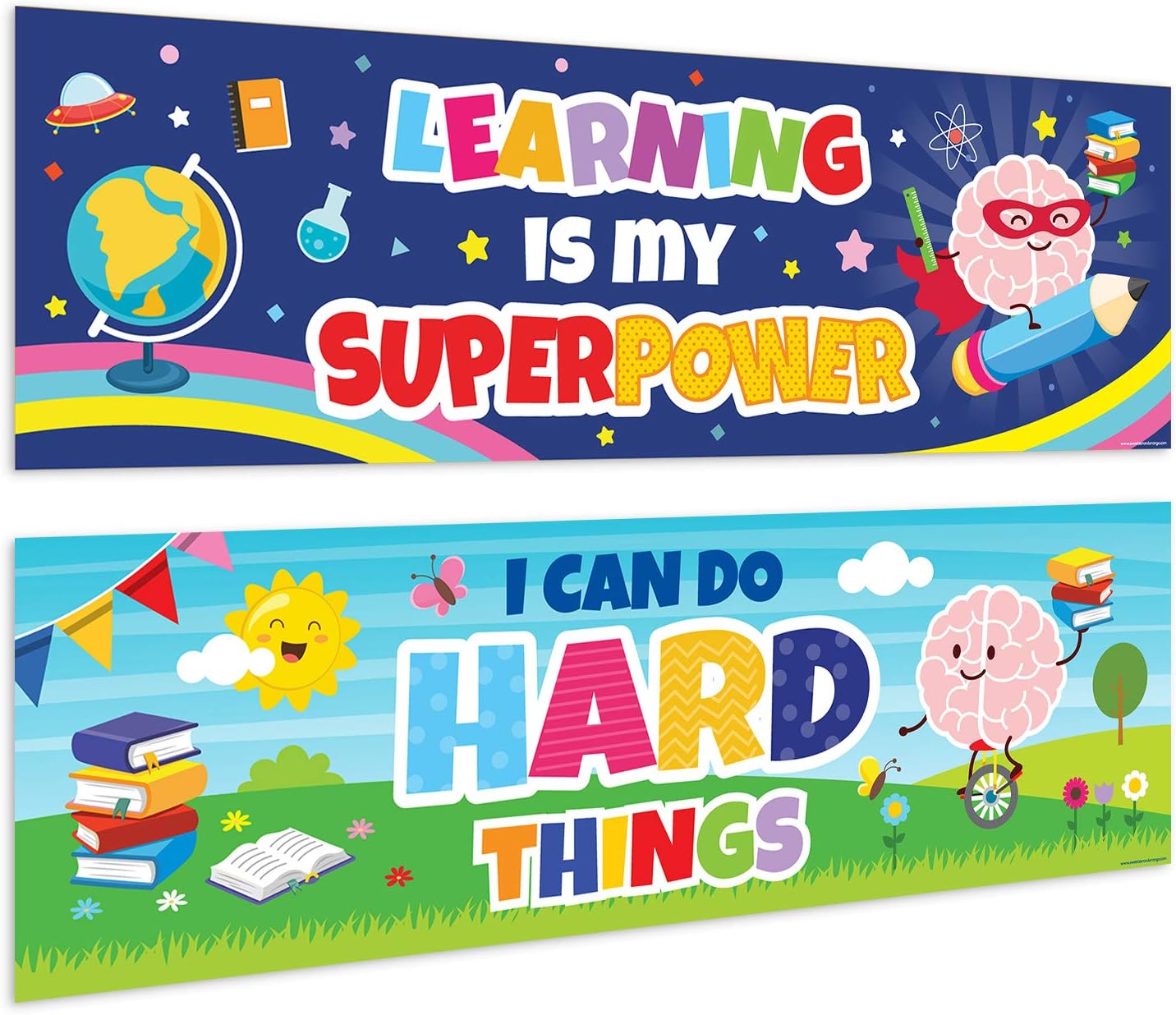 Sweetzer & Orange Motivational Banners Growth Mindset Posters. “LEARNING BRAIN” Set of 2 Double-Sided Motivational Posters, Inspirational Posters, Quote Posters for School Classroom Decorations