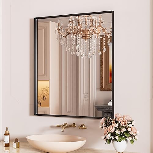 Miniatura 23 de Espejo de baño LED de 20x28 pulgadas con marco negro, espejos de baño retroiluminados y con luz frontal para pared, antiempañamiento, regulable, con