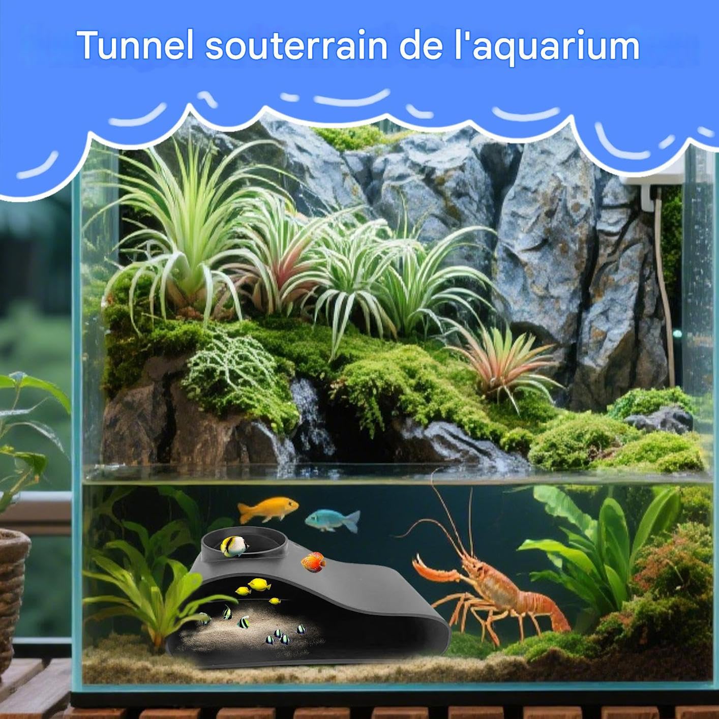 Grotte per Acquario Tunnel Protettivo Per Pesci | Acquario Per Acquari Pesci Acqua Dolce Ornamenti Terrari Rettili Stagno Rifugio Protezione Gamberi Riposo