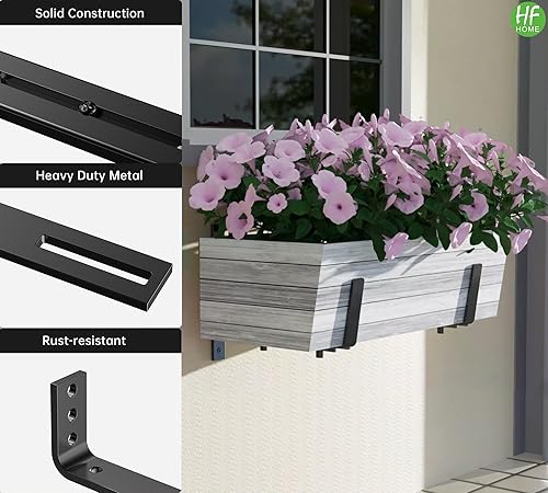 Miniatura 7 de HFHOME 6 soportes ajustables para jardineras (6 a 12.5 pulgadas), soportes universales para ventana, ganchos de metal resistente para montaje en