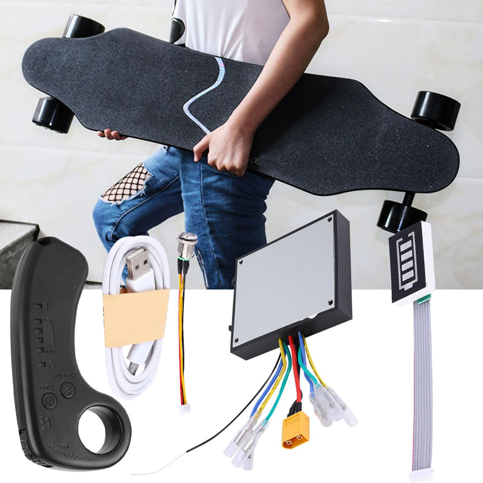 POENVFPO Płyta Główna do Deskorolki, 4 Tryby Prędkości Podwójny Napęd ESC Zastępcza Płyta Główna z Pilotem do Elektrycznej Deskorolki/longboardu
