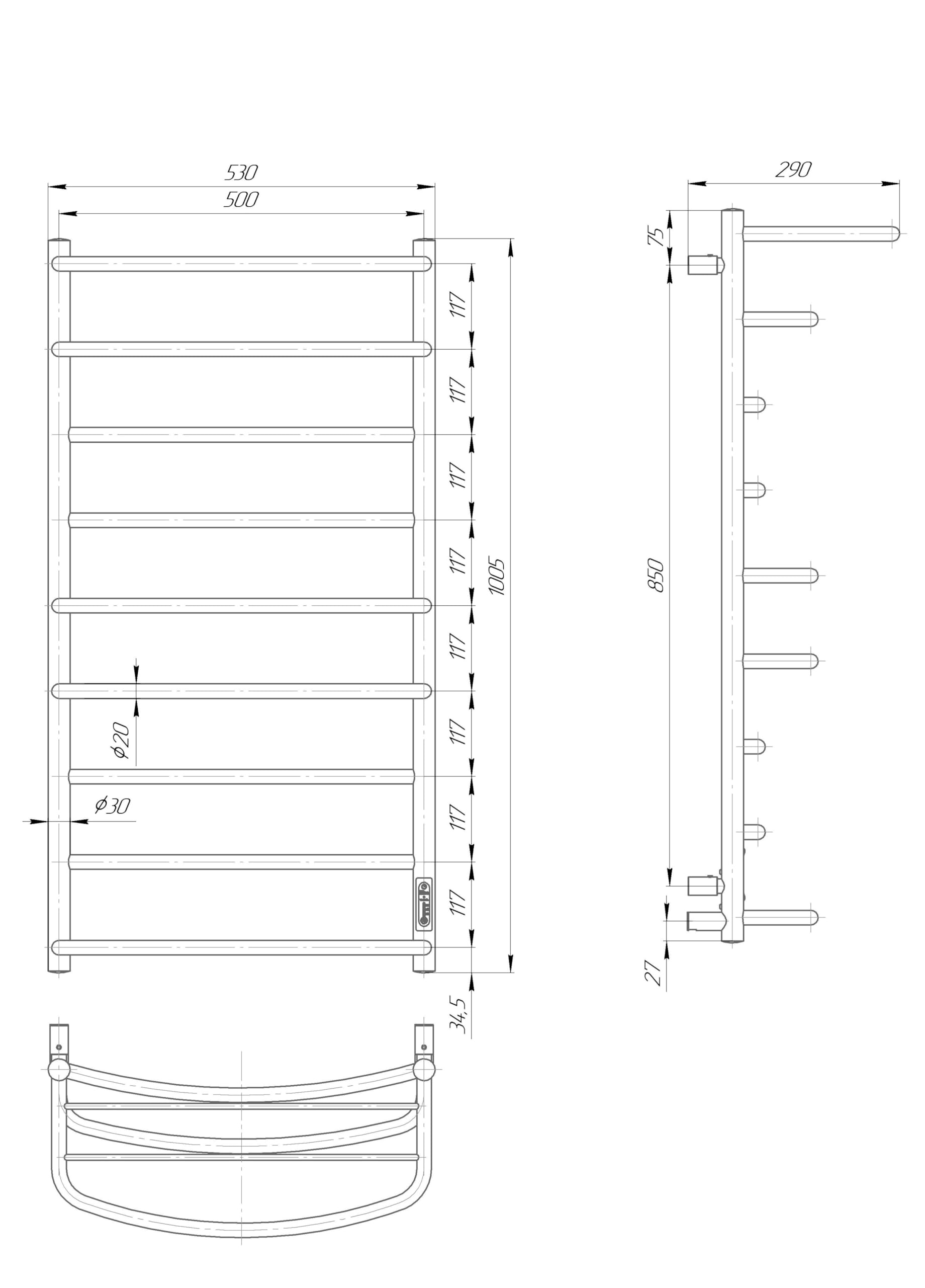Elna Scaldasalviette Oro - 168W - 1005x530mm - Elettrico con Ripiano - Per Famiglia & Casa - Acciaio Inox - Con Termostato, Timer & Eco - IP44 - Montaggio a parete