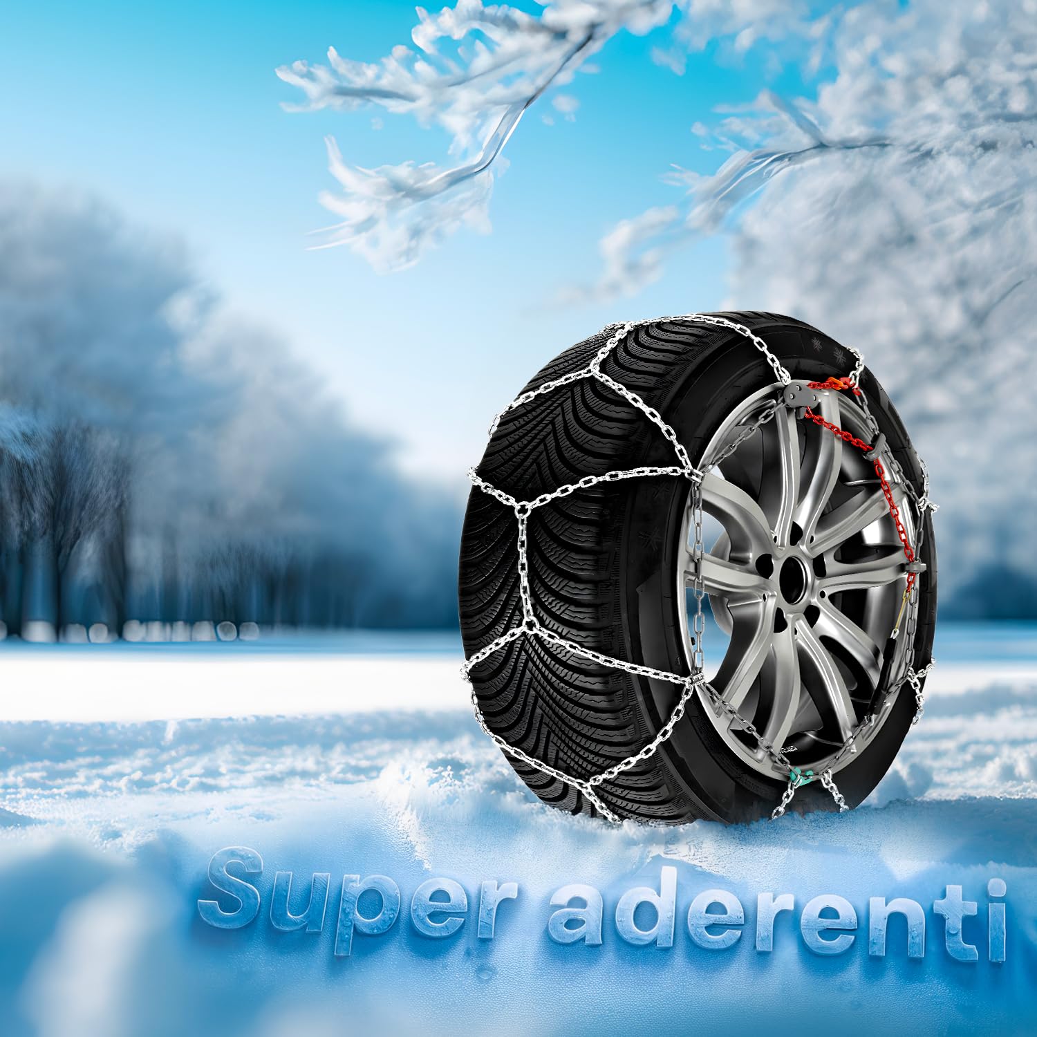 Avilia Catene da Neve in Acciaio Cementato per Auto Taglia 6,5 - Ideali per Viaggiare in Strade con Neve e Ghiaccio con Comodo Sistema di Autotensionamento Omologata in ITALIA