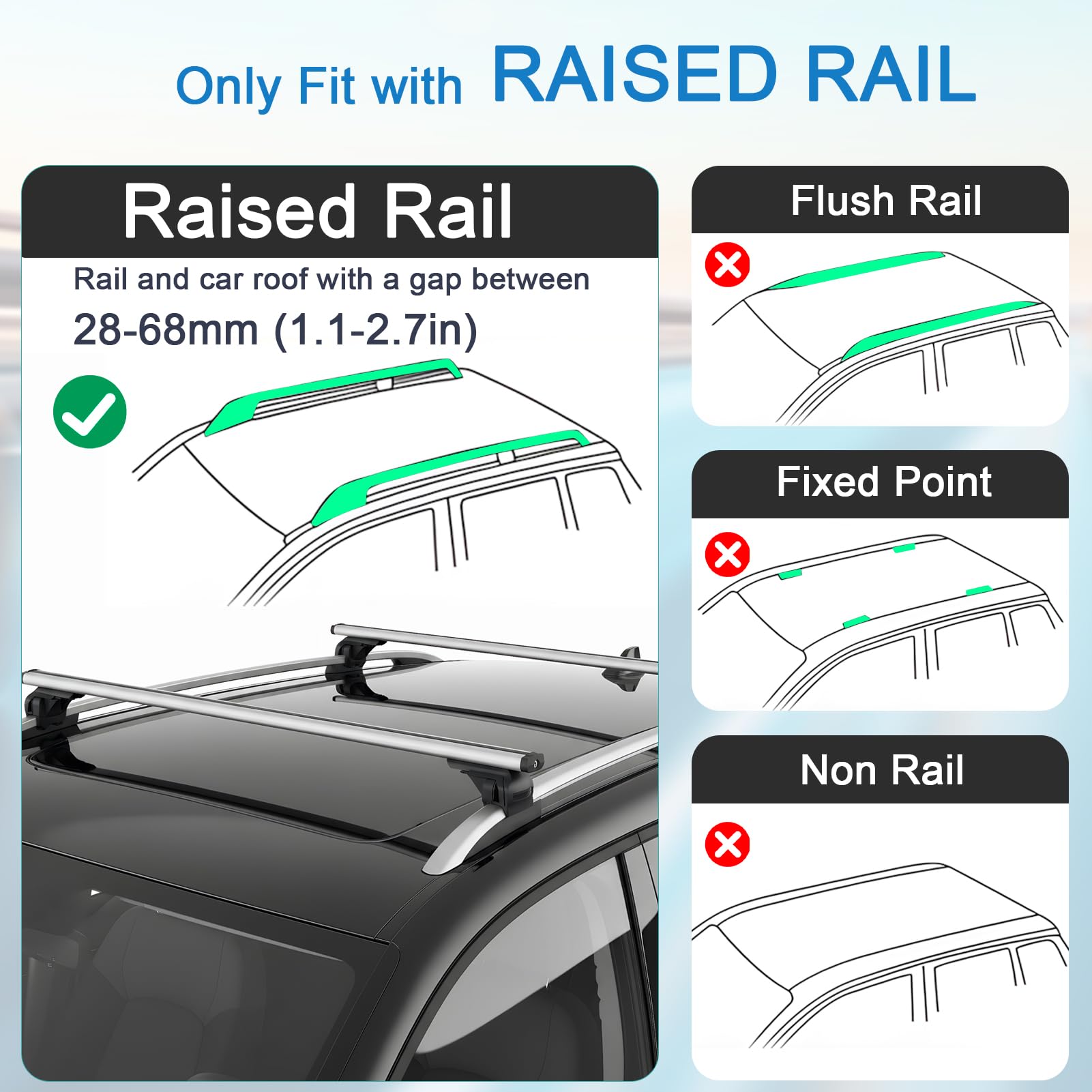 47,2" Barras Transversales Ajustables, Capacidad Carga 100kg, Baca Coche Universal Aluminio con Dispositivos Antirrobo, Portaequipajes para SUV con Rieles Laterales Elevados