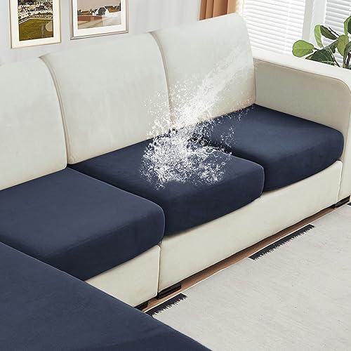 Miniatura 17 de NAISI Fundas de cojín impermeables para sofá, tela de terciopelo grueso, lavables, 3 piezas, fundas individuales para sofá modular con parte