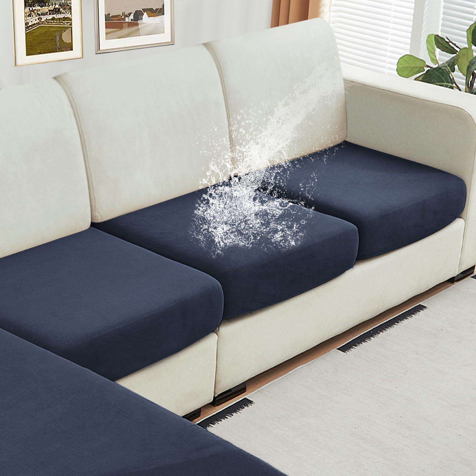 Photo 1 of NAISI Waterproof Couch Cushion Covers Thick Velvet Fabric Washable Sofa Slipcovers 3 Pieces Individual Sectional Couch Covers with Elastic Bottom(3 Pcs for 3-Seat or Backrest,Navy)
