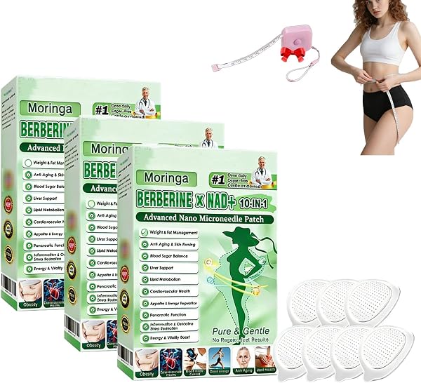 Moringa X Berberine Patch Minceur, 10 en 1 Nano Microneedle Patch, Patch Minceur Naturel pour Perte de Poids, Ventre Plat, Facile à Appliquer, Invisible, Homme & Femme (5BOX) - 5