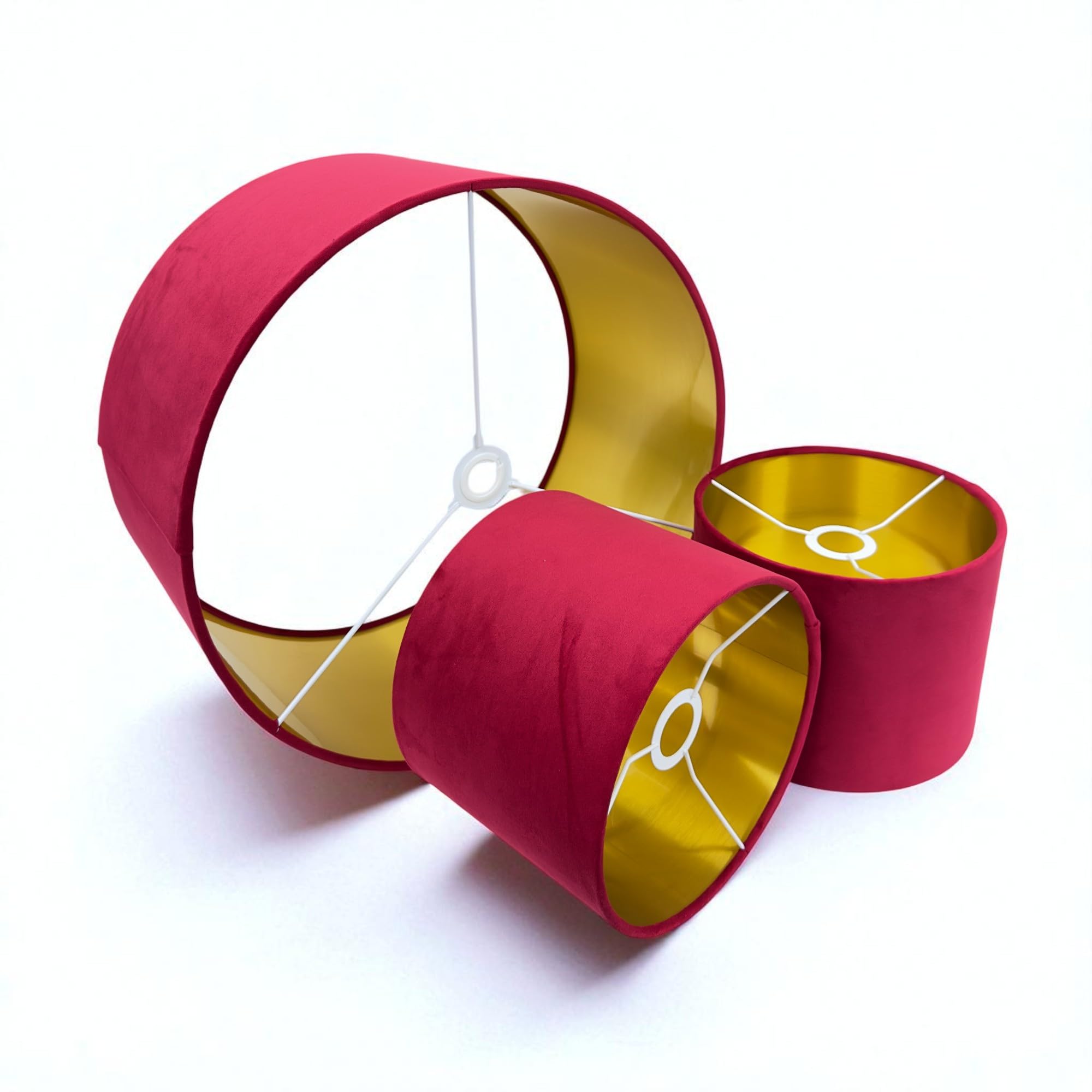 Plush Velvet Lampshade for Ceiling Shade, Table, Floor Lampshade with Brushed Gold Lining Handmade in The UK. (Red, Diameter 25 x 24cm Height)