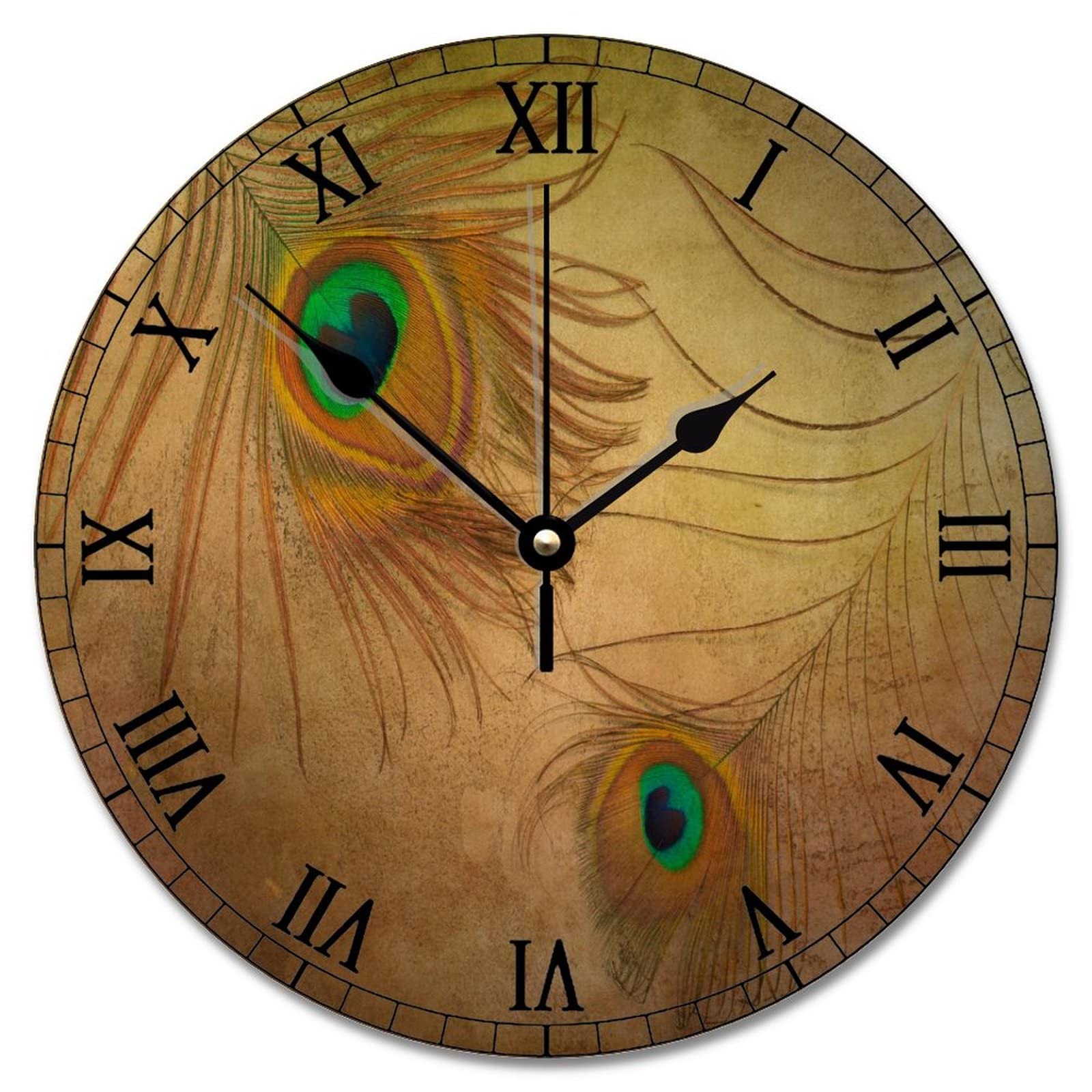 Horloge murale en bois à motif paon de 30,5 cm, l'élégance du bois vintage