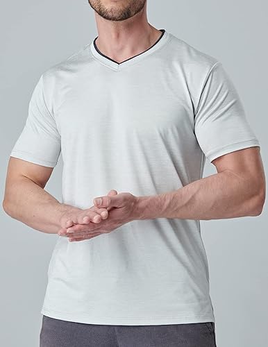 Miniatura 3 de Paquete de 5 camisetas de ajuste seco para hombre, con cuello en V, camisetas de entrenamiento de manga corta, camisetas de gimnasio de rendimiento