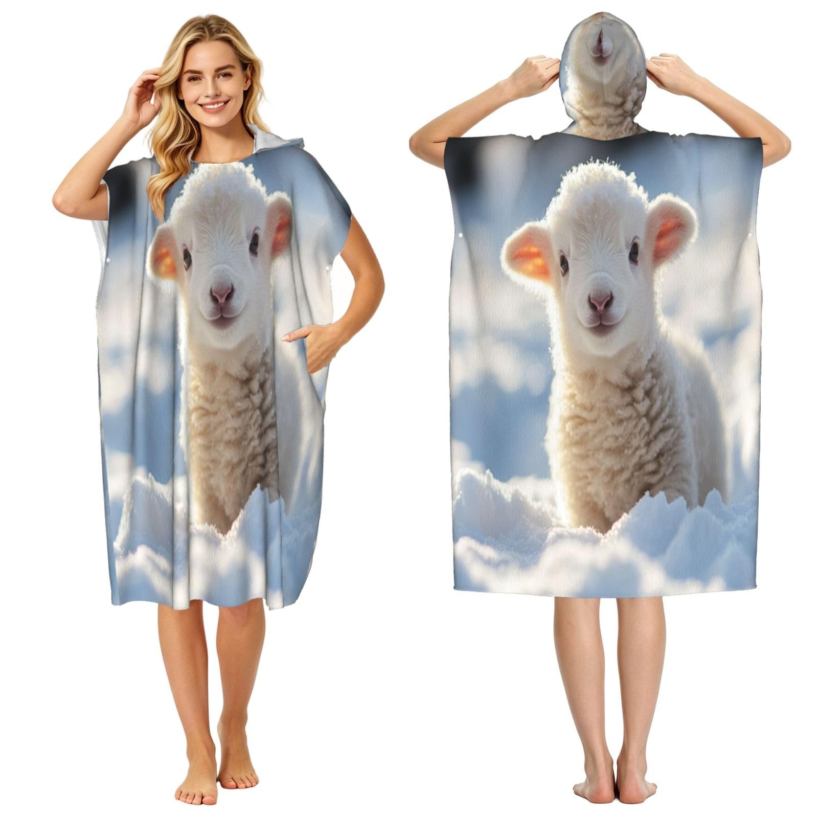 DTHKJNLSF Sheep In The Snow Adult Hooded Beach Poncho Towel