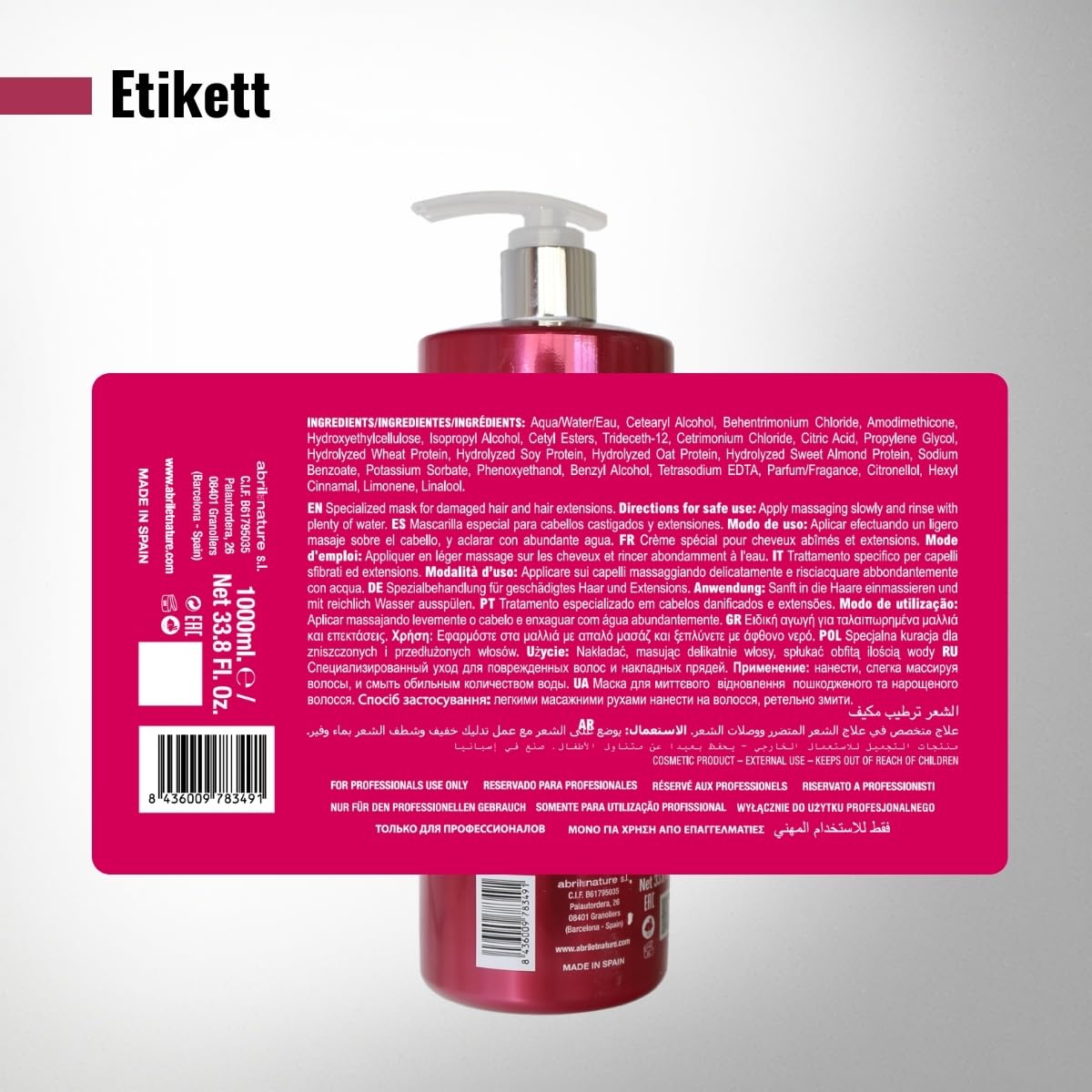 abril et nature - Energic - Haarmaske - Glättet und spendet Feuchtigkeit mit positiven Ionen - Beseitigt statische Aufladung und Frizz - Stellt Vitalität und Glanz wieder her - 1000 ml