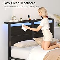 Vista 4 de Rolanstar Full Bed Frame with Headboard, Bed Frame Full with LED Lights, Camas Full Size Bed with Charging Station, Solid Metal Slats, Noise Free