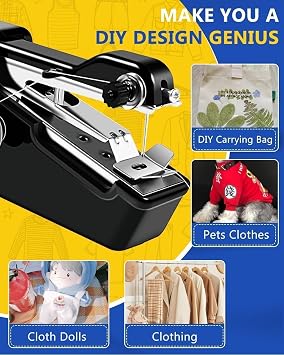 Handheld Sewing Machine, Portable Sewing Machines, Easy Operate Mini Sewing Machine for Beginners, Electric Sewing Machines for Various Fabrics, Tool Kit for Clothing Repair and Sewing Crafts (black)