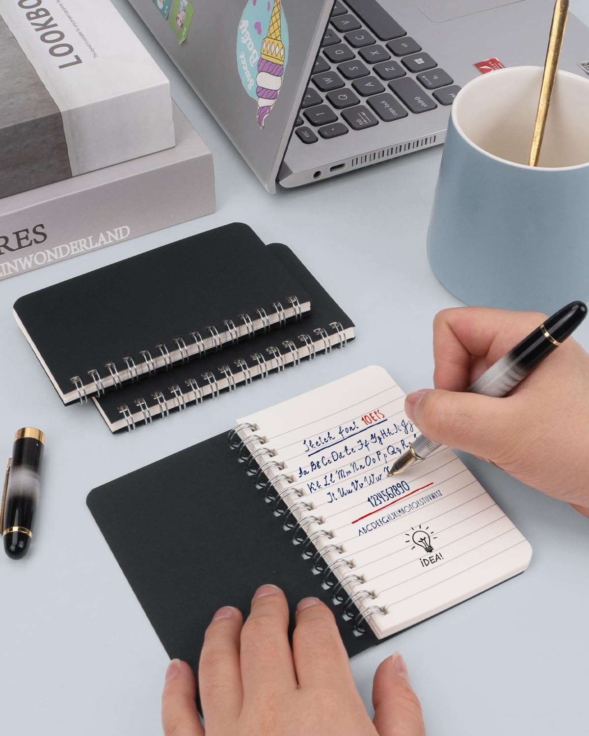 Dynta Cuadernos en espiral de 3 x 5 a granel, 60 paquetes de cuadernos de bolsillo pequeño, mini blocs de notas, cubierta de cartón negro para tomar notas, escribir, oficina, escuela, trabajo,
