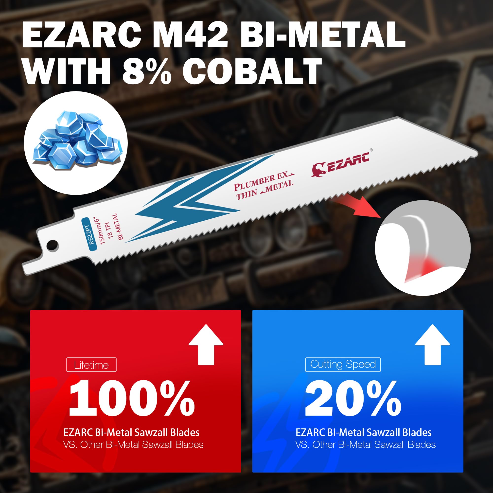 EZARC Brzeszczoty do piły szablowej, zestaw 25 sztuk, do cięcia drobnego metalu, bimetaliczne kobalt, 150cm, 18 TPI