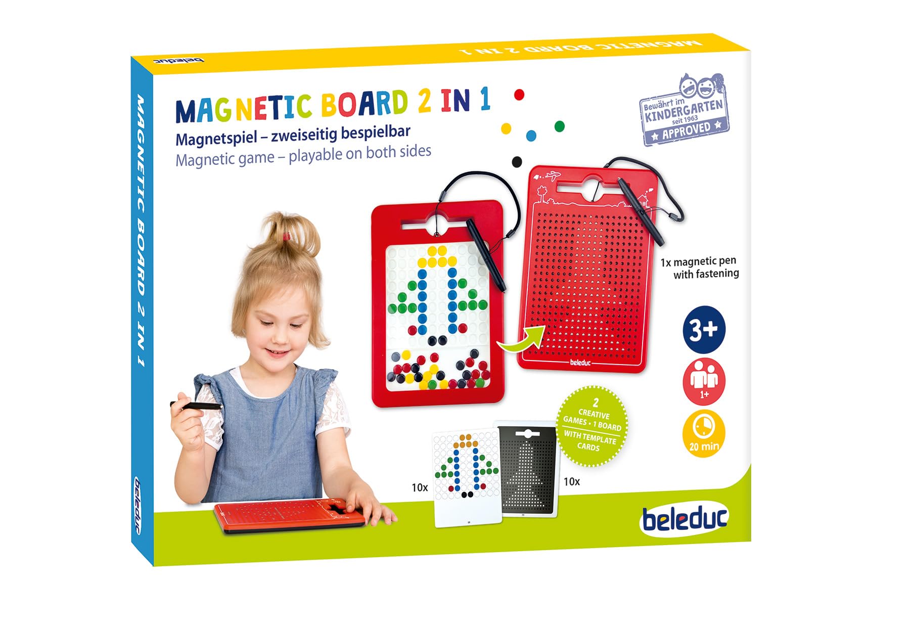 Beleduc Tablica magnetyczna 2 w 1, gra magnetyczna – dwustronna, magnetyczna gra edukacyjna i tablica do malowania dla dzieci, kreatywna zabawa i rysowanie, wspiera wyobraźnię i motorykę precyzyjną