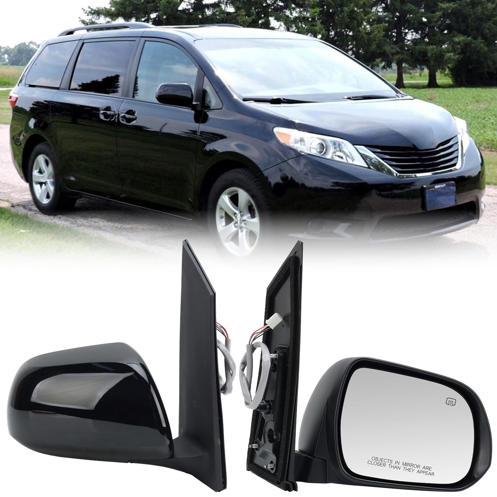 Photo 1 of Right Passenger Side Mirror Compatible with Toyota Sienna 2013-2017 Heated Power Glass Manual Folding Door Mirrors Black 6H5P
