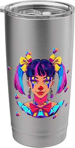 Miniatura 9 de Cute Streetwear synthwave 80s 90s retro anime girls clown Stainless Steel Insulated Tumbler Black,Brushed