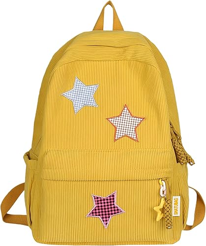 Miniatura 7 de Mochila de pana con patrón de estrella, moderna y versátil, se adapta a portátiles de 14 pulgadas, gran capacidad, para viajes diarios, Negro