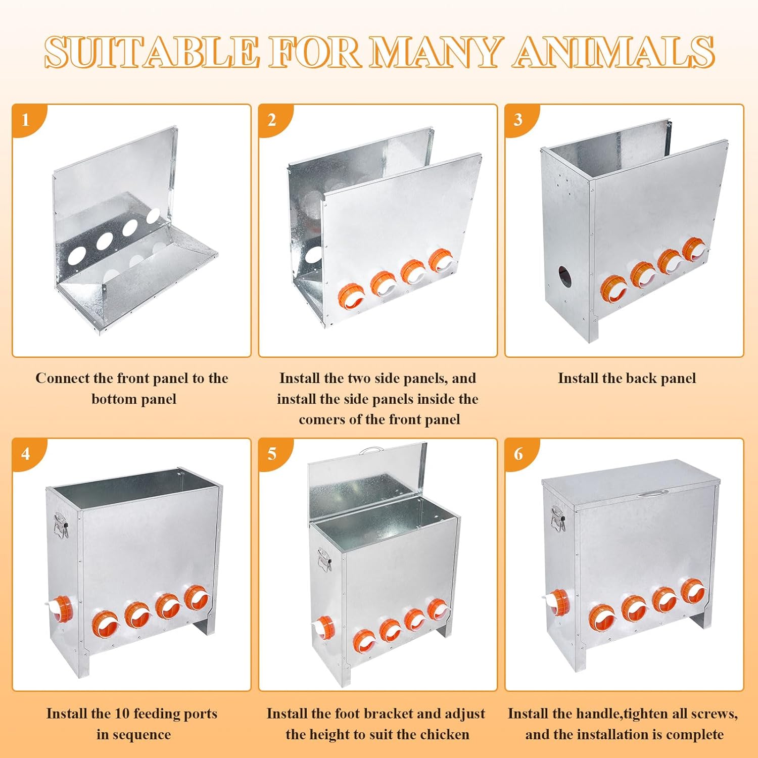 Automatic Chicken Feeder No Waste Large Capacity 85lbs 10-Ports Metal Poultry Feeder with Pull Handle for Chickens Geese Ducks Poultry Coop Weatherproof Design