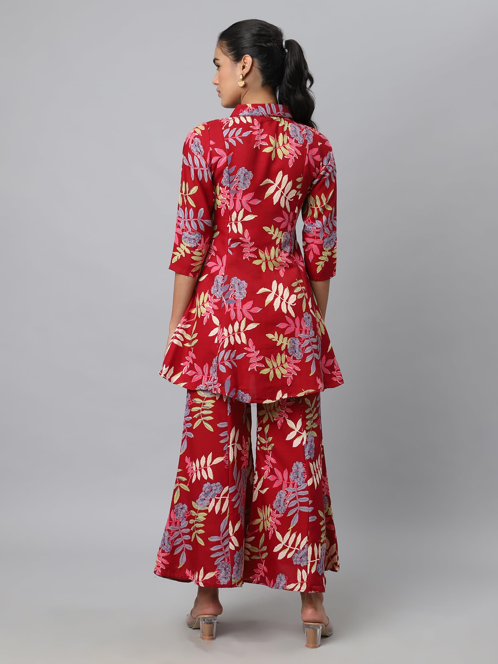 Avanova Soft Maslin Silk V Neck Co-Ords Set For Women's | Printed Shirt & Bottom Set For Women | Suit Set | Two Piece Dress (Co-Ods 84 Maroon S)