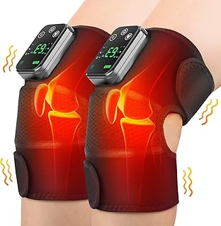 Cordless Heated Knee Massager, 2PC Heating Shoulder Support Brace Wrap with Massage, Vibration Heating Pads for Relaxing Knee Shoulder Elbow, Cordless Massage Machine Best gift for Men Women, Birthday Christmas