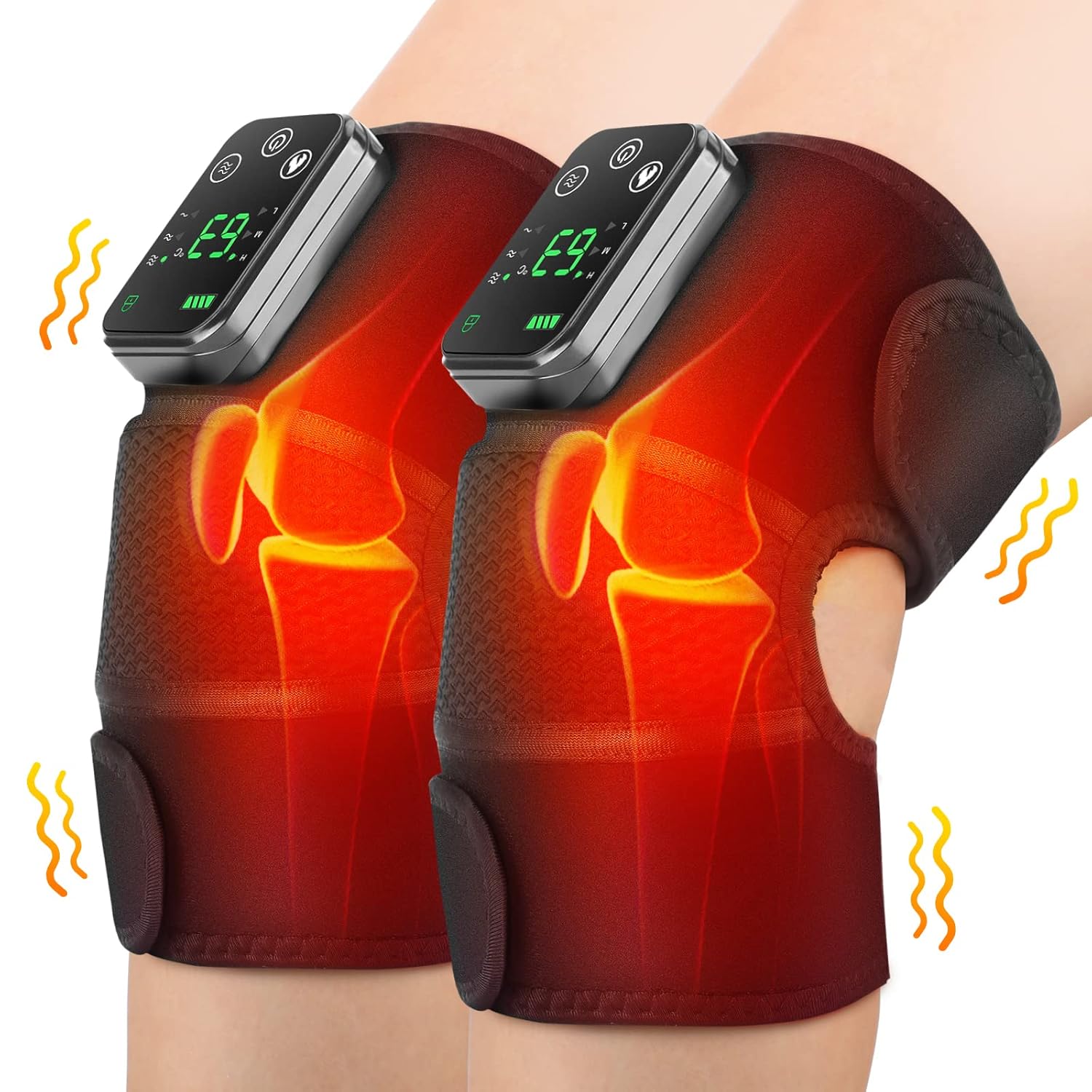 2PC Heated Knee Massager, Heating Shoulder Support Brace Wrap