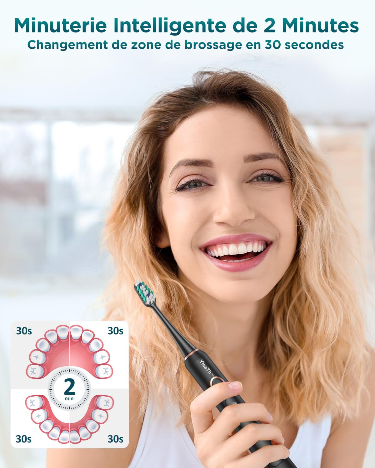 Brosse À Dent Électrique Soniques pour Adultes - Brosse A Dent Sonique avec 8 Têtes de Brosse et Étui de Voyage, 5 Modes, Étanche IPX7, Brosse A Dent Electrique de Voyage Rechargeable, Noir