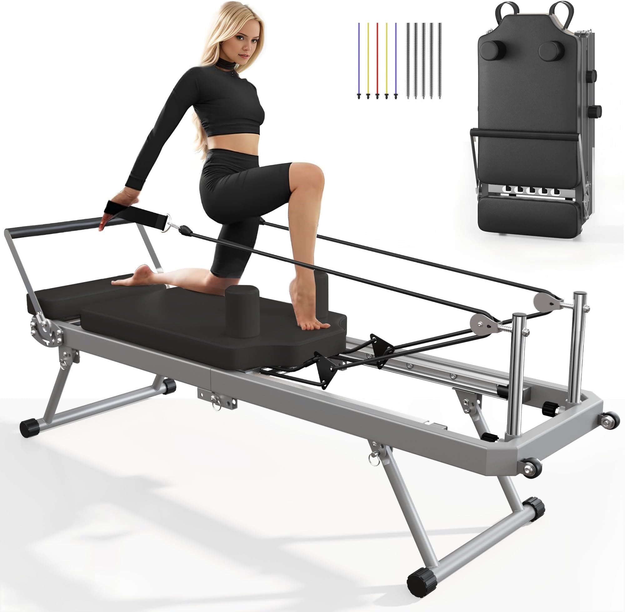 - SogesPower Pilates Reformer Machine for Home Gym Workout, Foldable Pilates Equipment with High Strength Alloy Springs for Beginners, Up to 400lbs