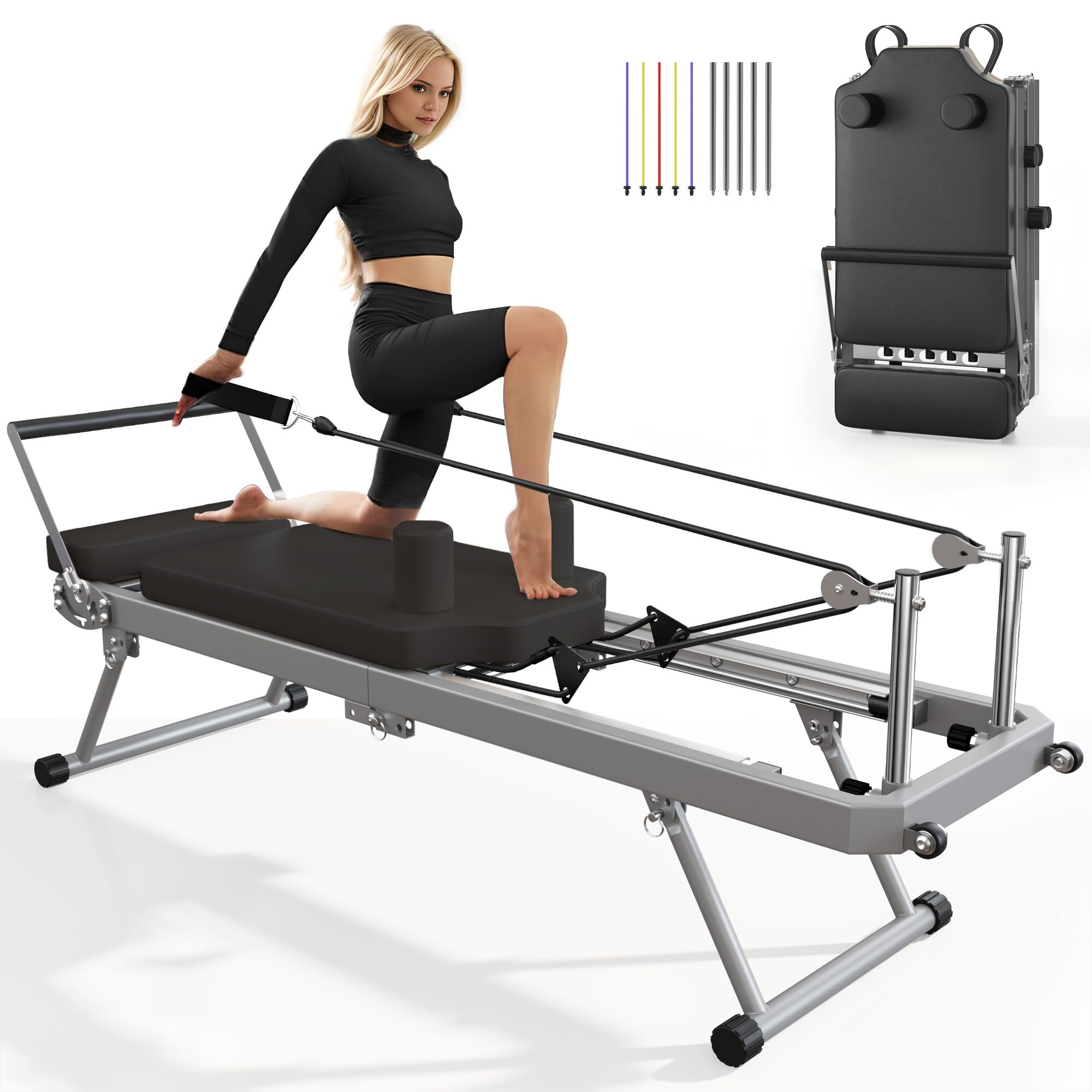 SogesPower79" Pilates Reformer Machine for Home Gym Workout, Foldable Pilates Equipment with High Strength Alloy Springs for Beginners, Up to 400lbs