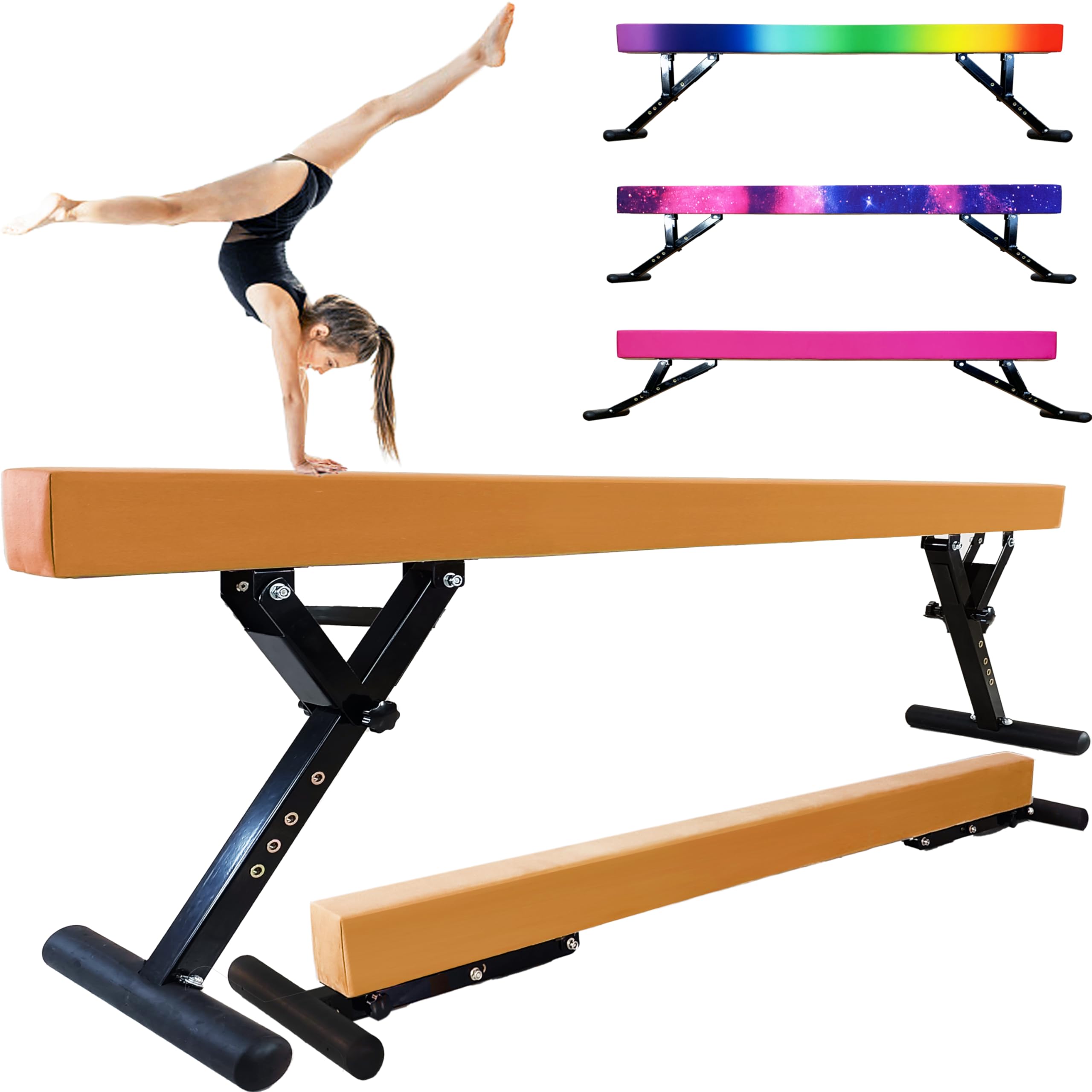 Adjustable Balance Beam for Kids, 8FT Gymnastics Beam with Anti-Slip Legs, High and Low Floor Beam for All Gymnastics Levels, Professional Gymnastic Equipment for Home, Gym Center
