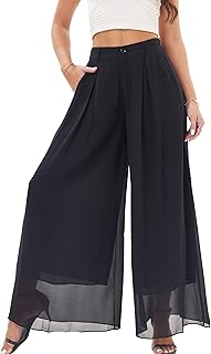 Palazzo Pants for Women Dressy Chiffon Wide Leg Elegant Flowy Business W...
