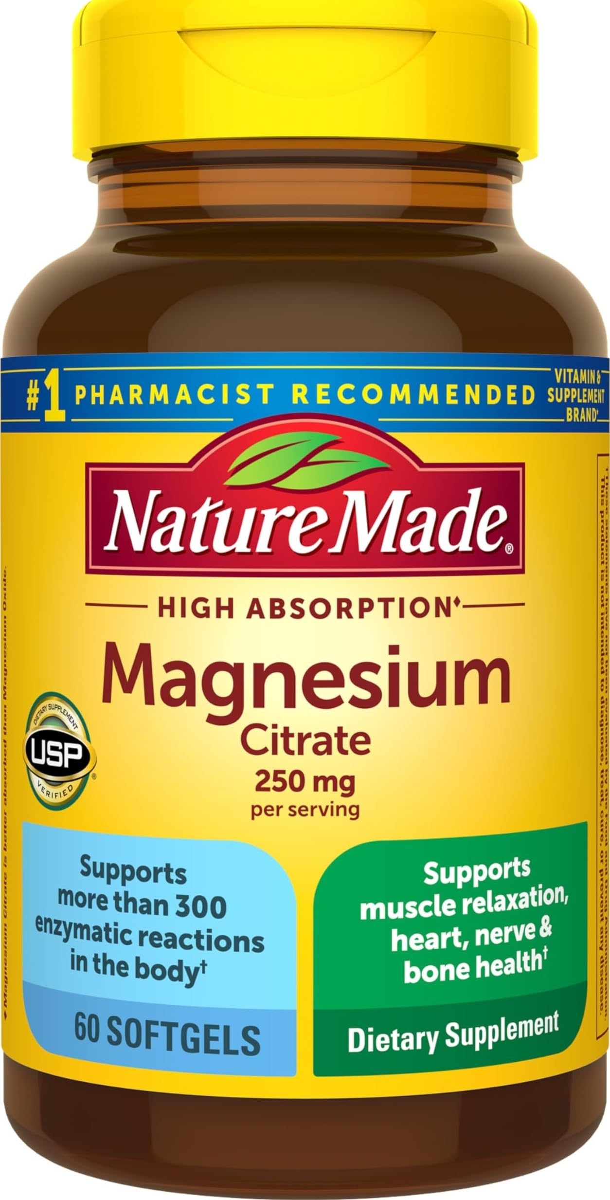 Nature Made Magnesium Citrate 250 mg per Serving, 60 Softgels 60 Count (Pack of 1)
