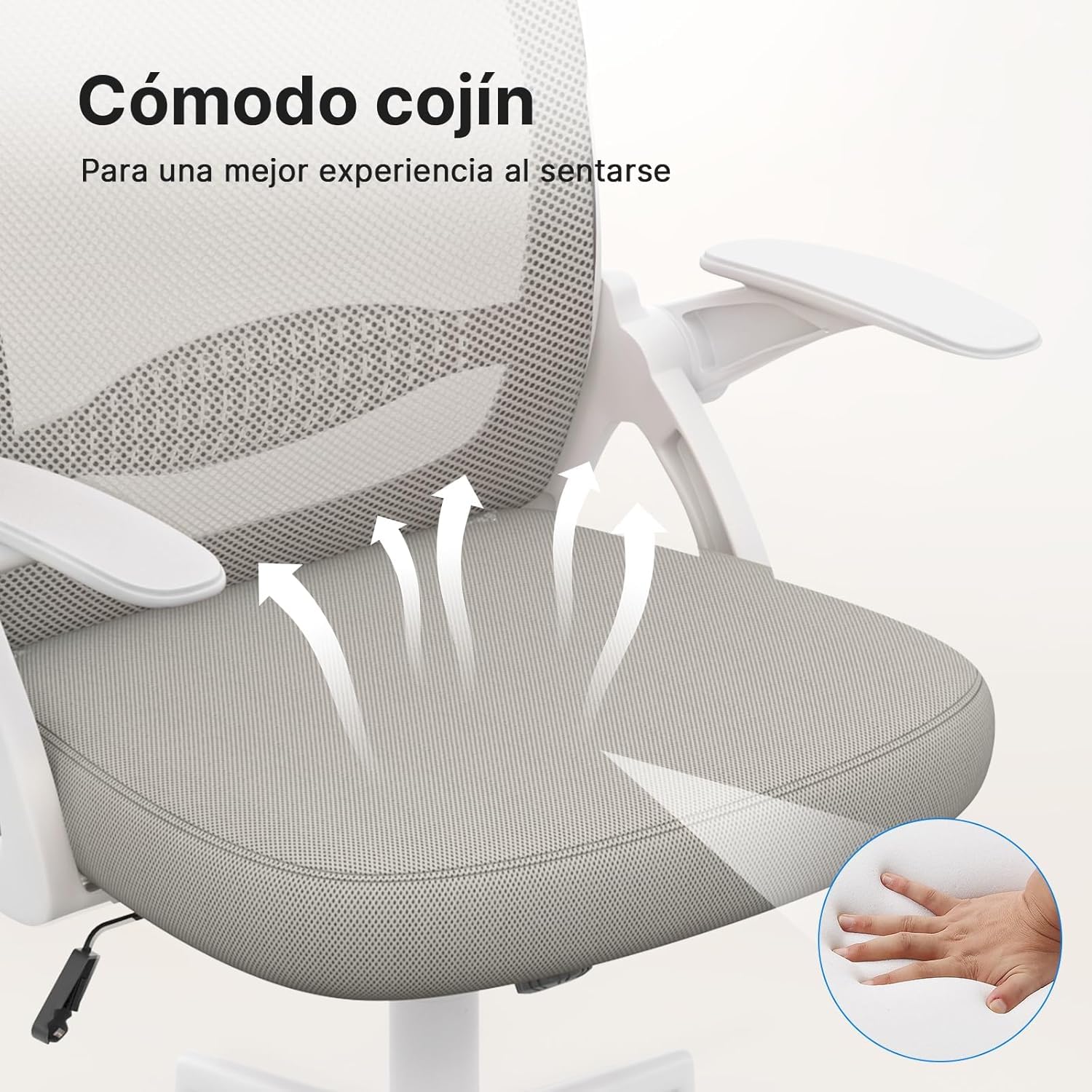 naspaluro Silla de Oficina, Silla de Escritorio Ergonómica con Malla Transpirable, Reposabrazos Abatibles, Silla para Ordenador de Altura Regulable, Silla Giratoria de 360°, Gris