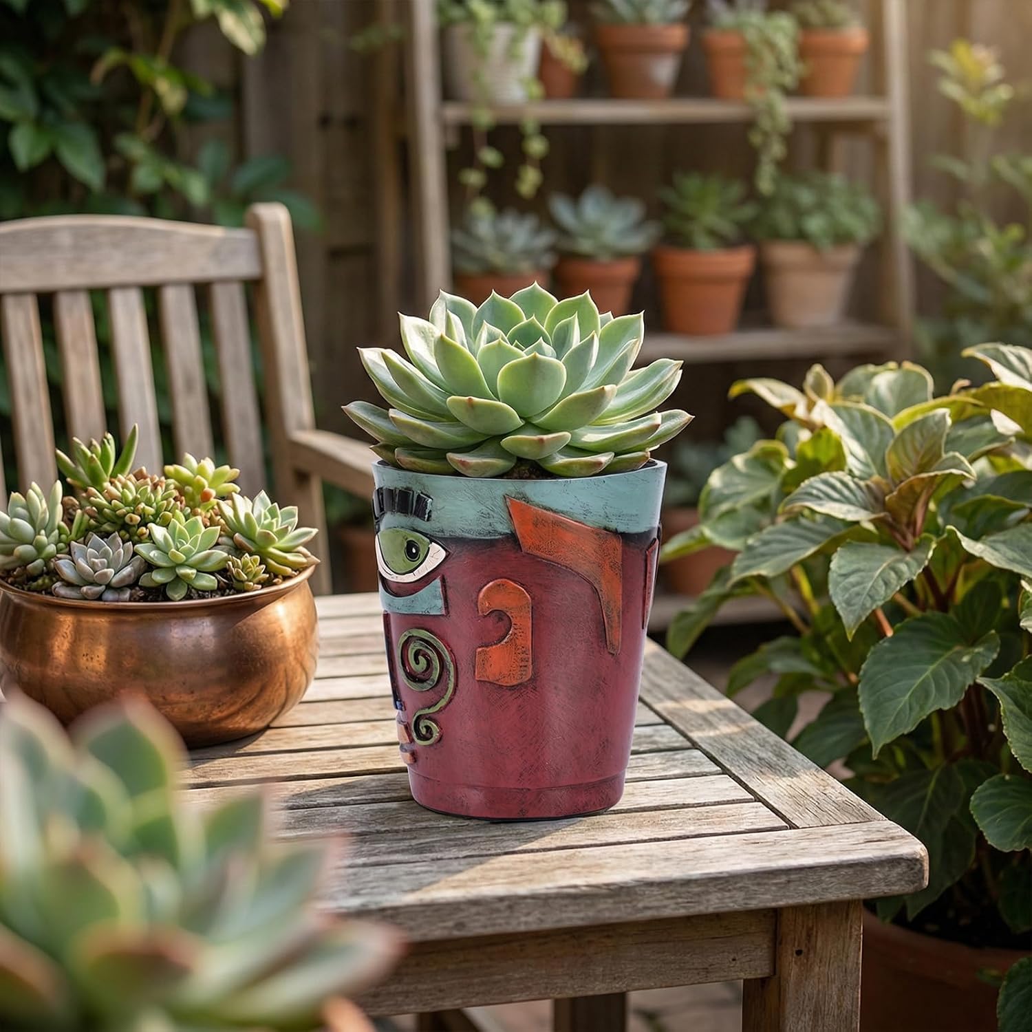 Colorful Face Planters Pots Head with Drainage Resin Large Decorative Plant Pots, Unique Planters for Indoor Plants and Outdoor Patio Flower Pot Funny Garden Succulents Pot