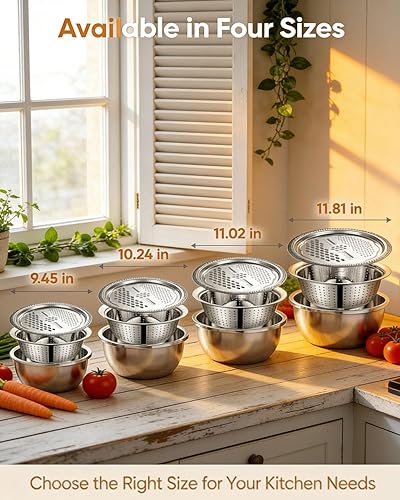 Miniatura 7 de Alemania - Cuenca multifuncional de acero inoxidable 304 de acero inoxidable 304, desagüe con colador, cesta de drenaje, enjuague de arroz, rallador