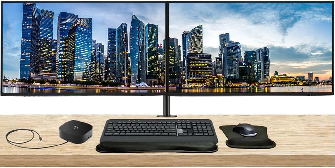 HP Series 5 Pro 27-inch 527pu FHD 1080p LCD Monitor 2-Pack Bundled with Daisy Chain, USB-C Multiport G5 Dock, MK540 Wireless Keyboard & Mouse, Gel Mouse & Wrist Pad