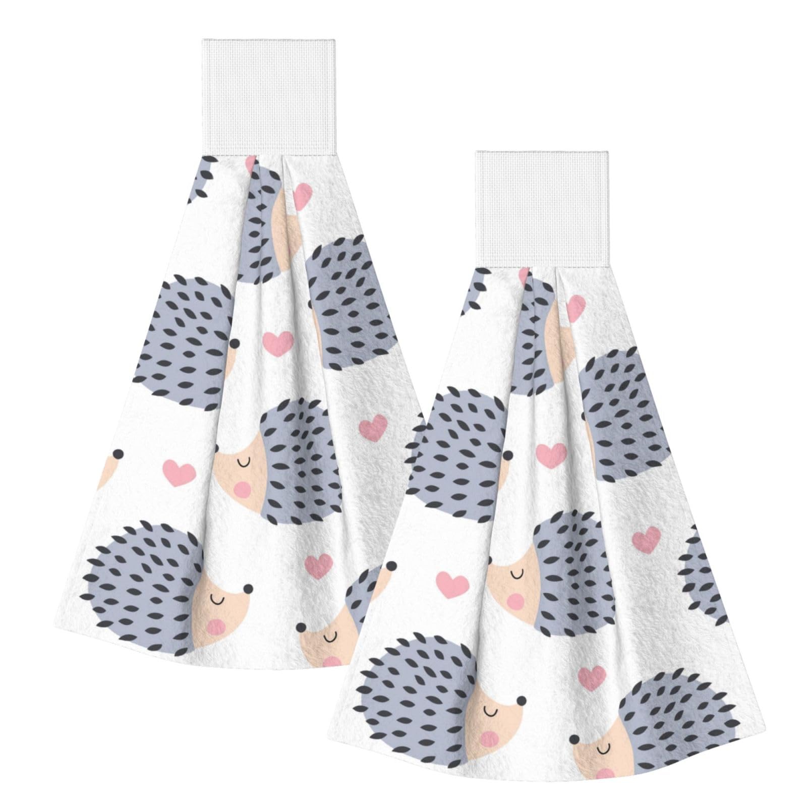 DOPKLNA Kawaii Hedgehog Heart, 2 Pcs Hanging Coral Fiber Hand Towels for Bathroom, Absorbent Kitchen Towels