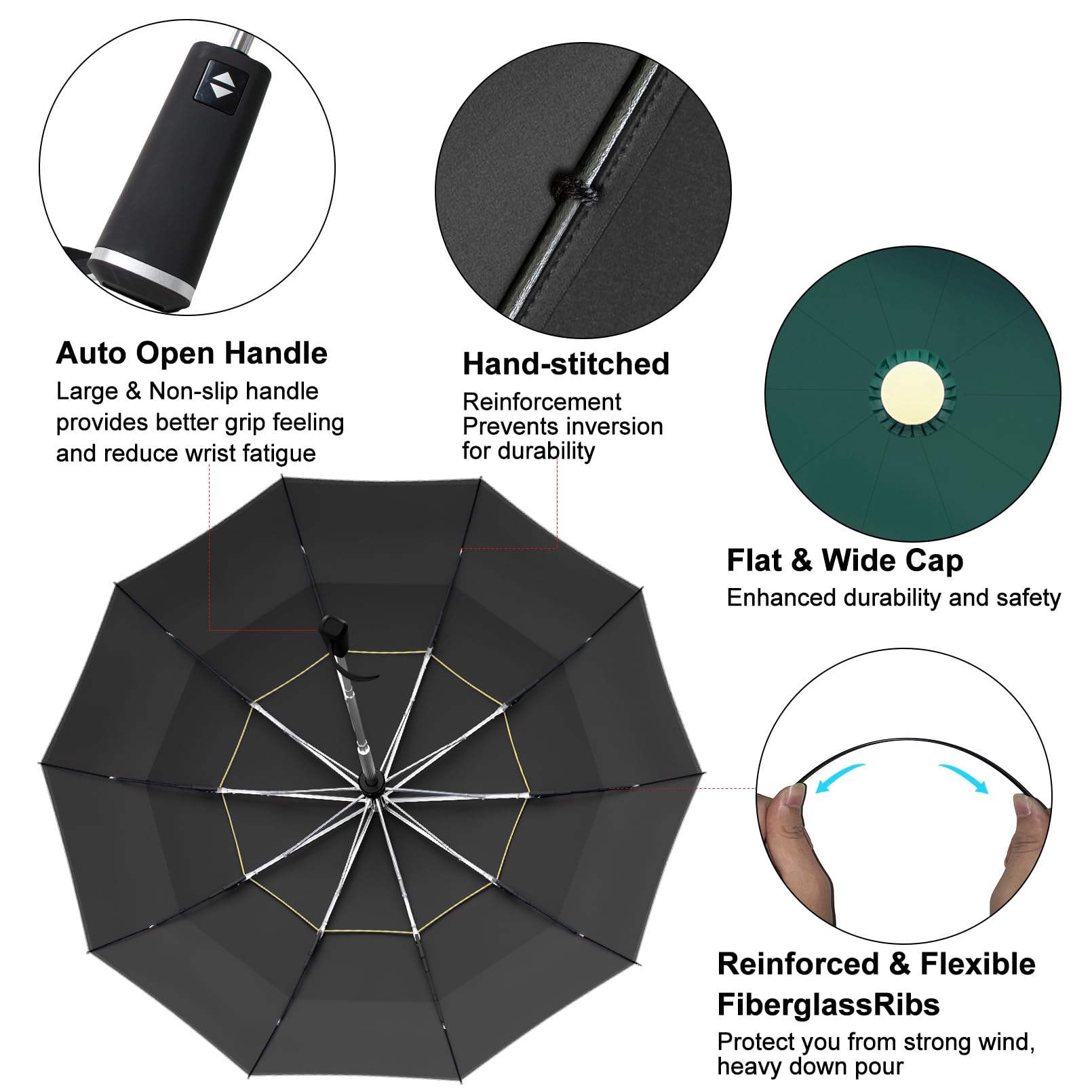 Satol Duży parasol golfowy 152 cm, automatyczny, wiatroszczelny, podwójny baldachim, wentylowany, 10 żeber, solidny składany parasol, UPF 50+, przenośny, odporny na wiatr, słońce i deszcz, kompaktowe