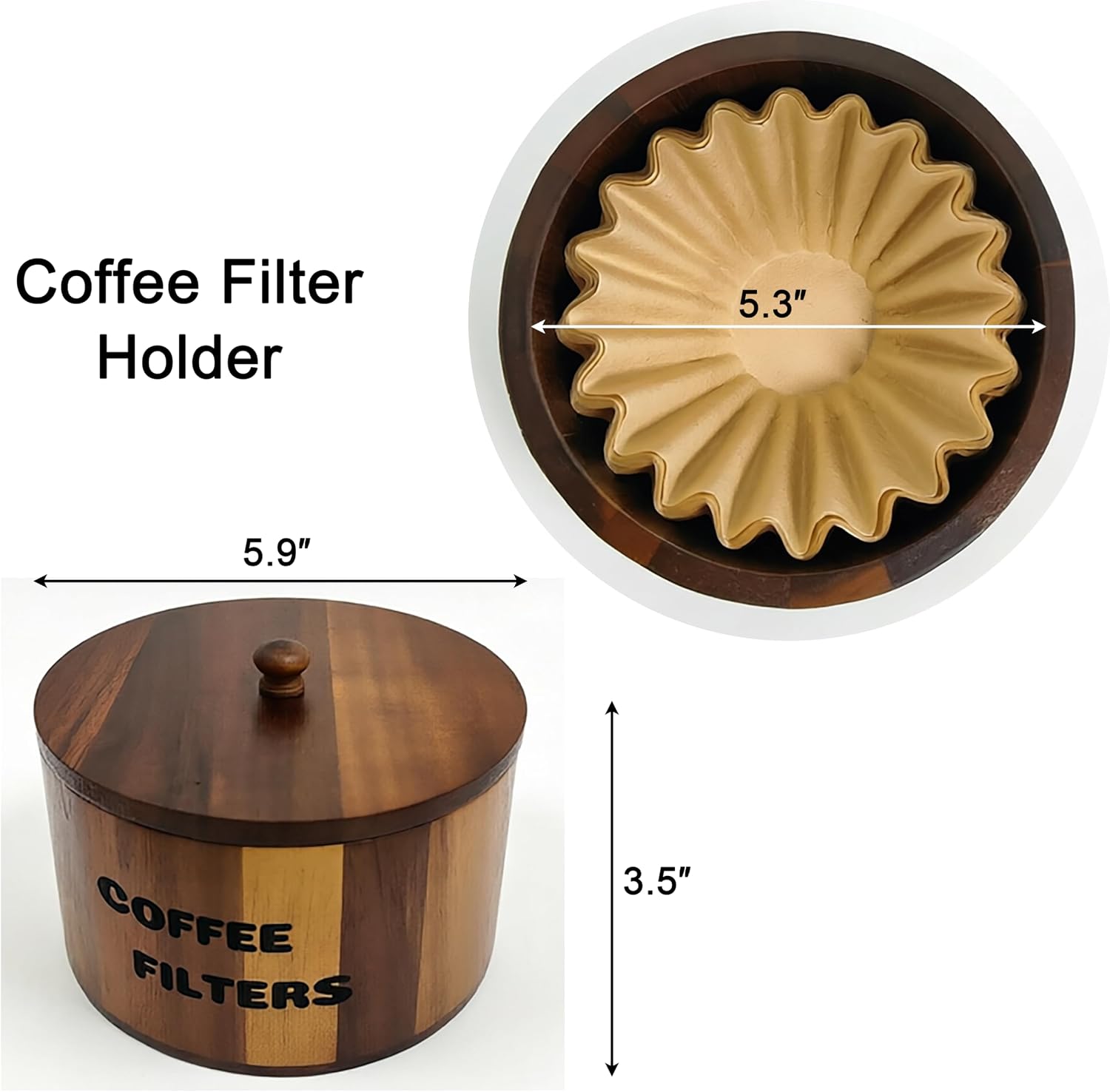 Coffee Filter Holder,Acacia Wood Coffee Filter Container for Counter,Coffee Storage with Lid,Coffee Bar Accessories (Acacia)