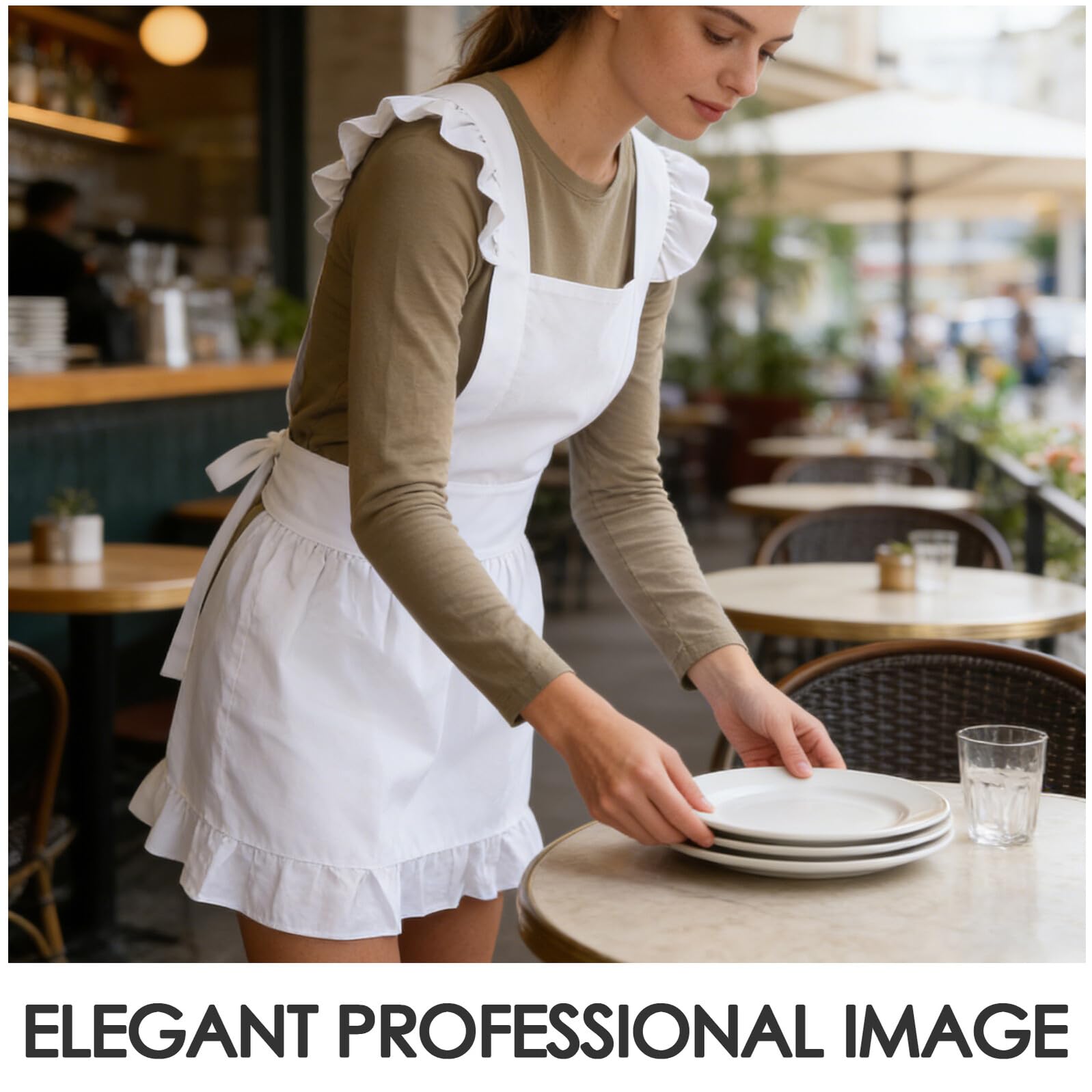 GALPADA Grembiule da Cameriera Bianco per Donna in Cotone con Tasca, Stile Elegante e Comfort Regolabile per Cucina e Caffè