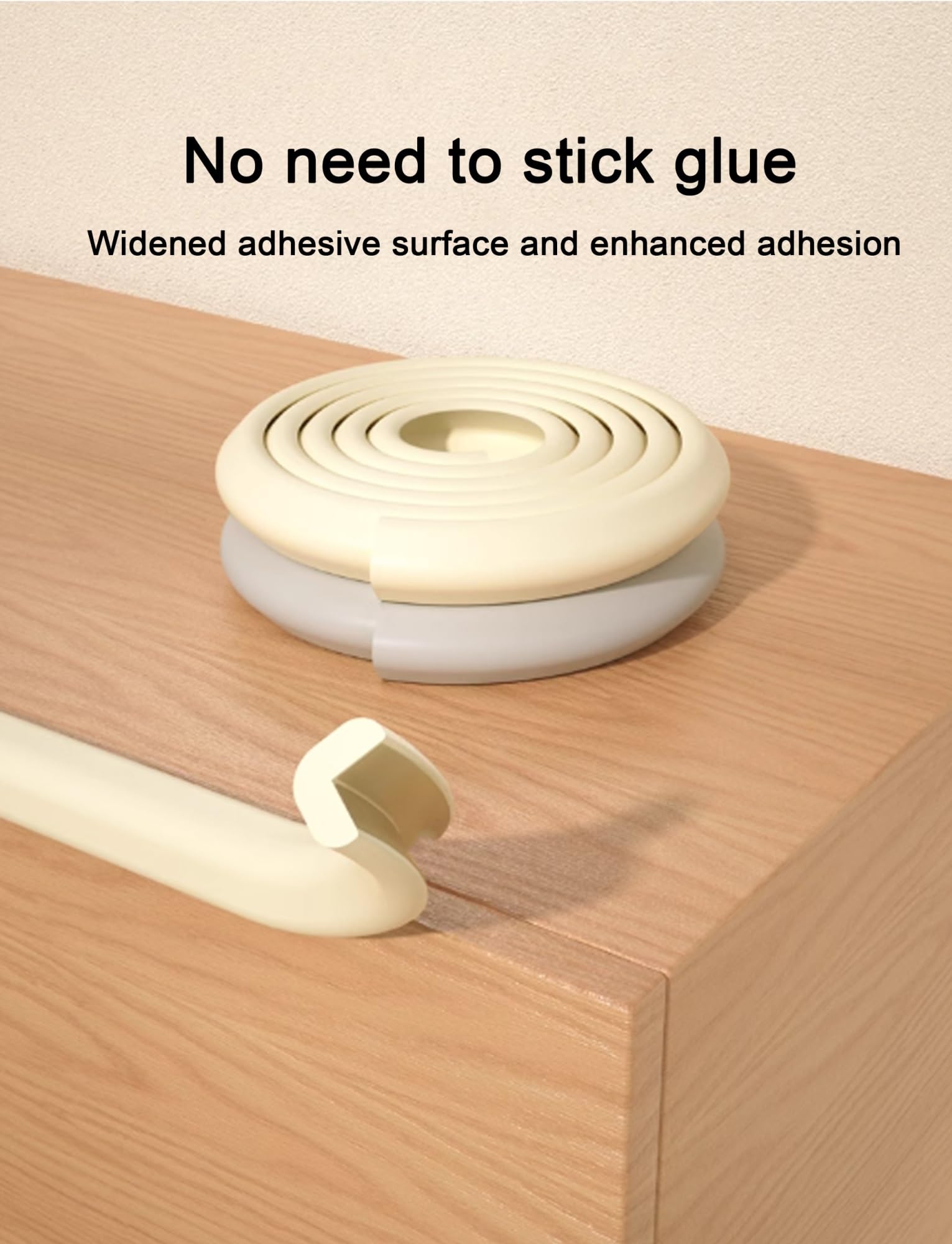 NBR Ochraniacz narożników z klejem - nie wymaga wiercenia, Elastyczne osłony krawędzi do ostrych narożników w domach, 1 szt.(Beige,3.5cmx500cm)