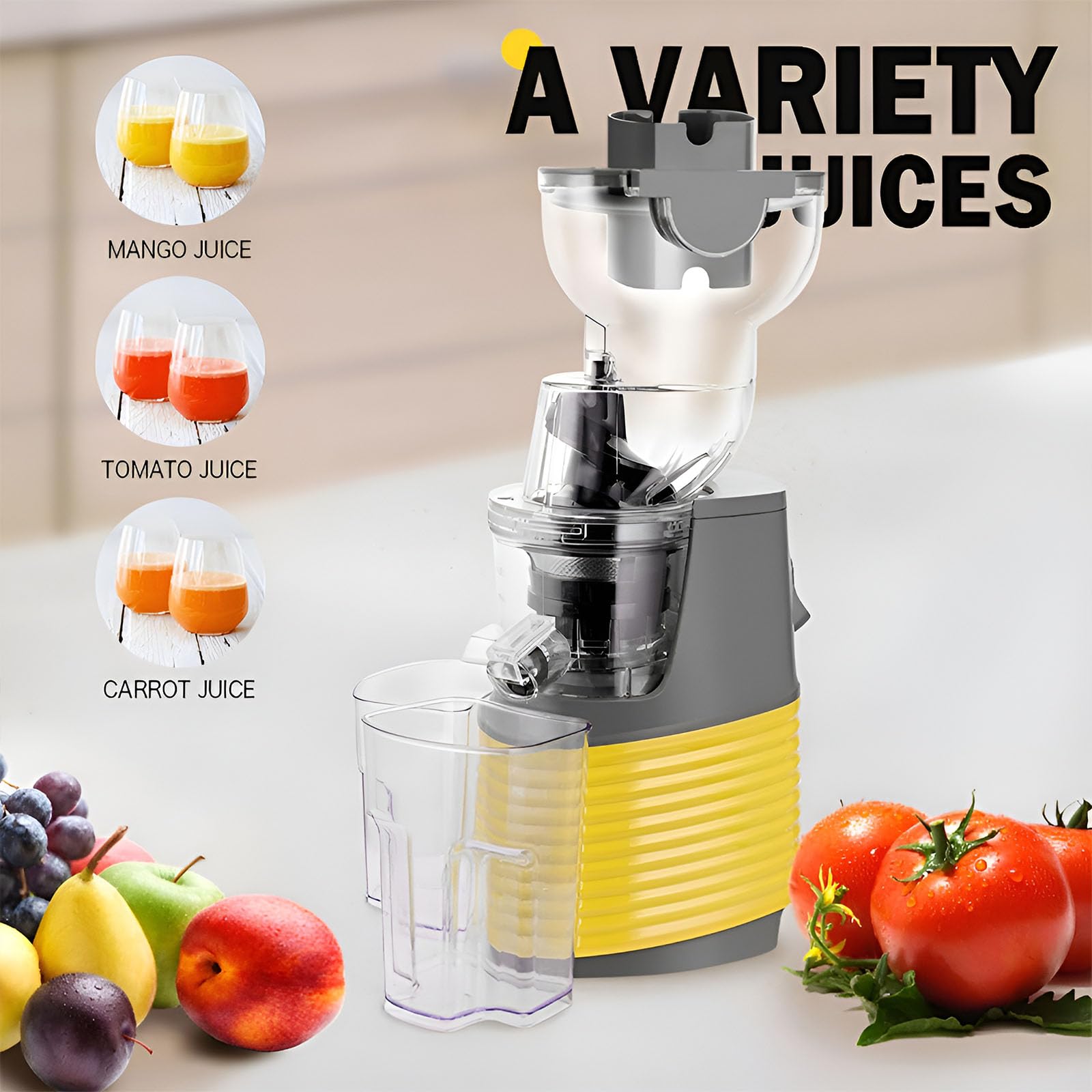 Estrattore Di Succo Portatile A Lenta Velocità – Macchina Estrattore A Freddo Con Bocchetta Larga Da 76mm, Bicchiere Del Succo Rimovibile Per Una Facile Pulizia, Design Compatto Per Succo Salutare