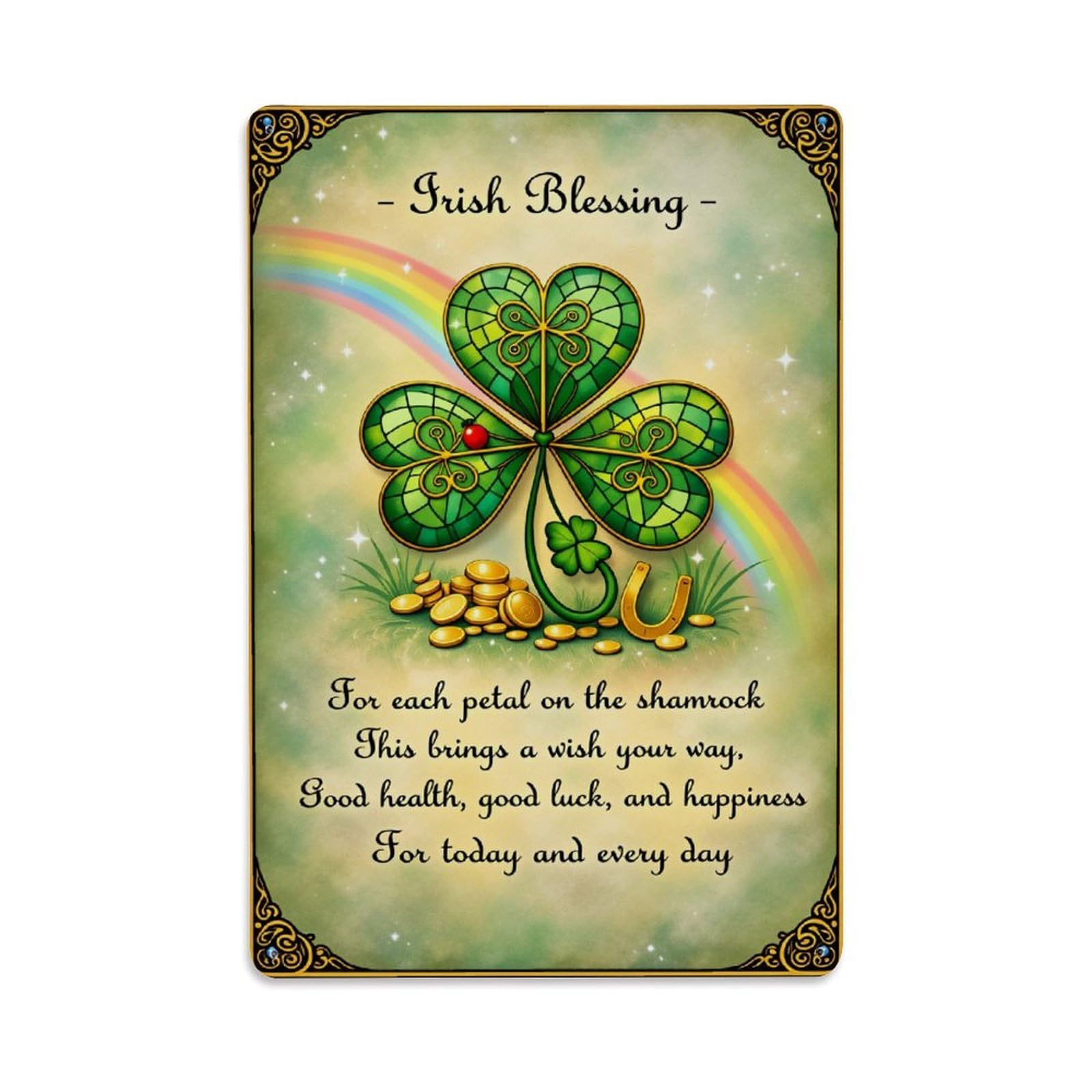 Rkundrne Vintage Irish Blessing Shamrock Rainbow Gold Metal Tin Sign Garden Bedroom Cafe Bar Man Cave Home Wall Decor Metal Poster 8X12 Inches